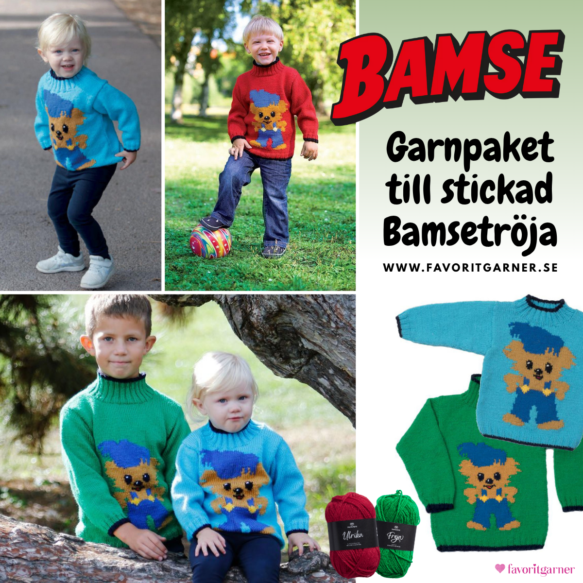 Stickad Bamsetröja i Freja och Ulrika - Svarta Fåret - Favoritgarner (1)